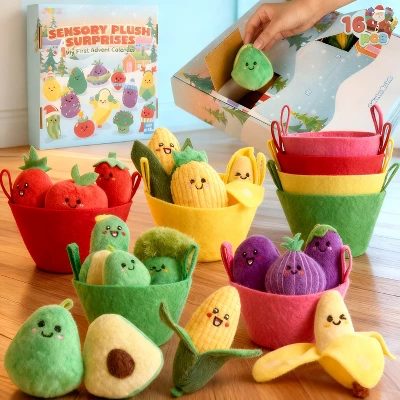 Joyfy 2026 Advent Calendar Sensory Plush Toys, 16 Pcs Set with Felt Baskets
