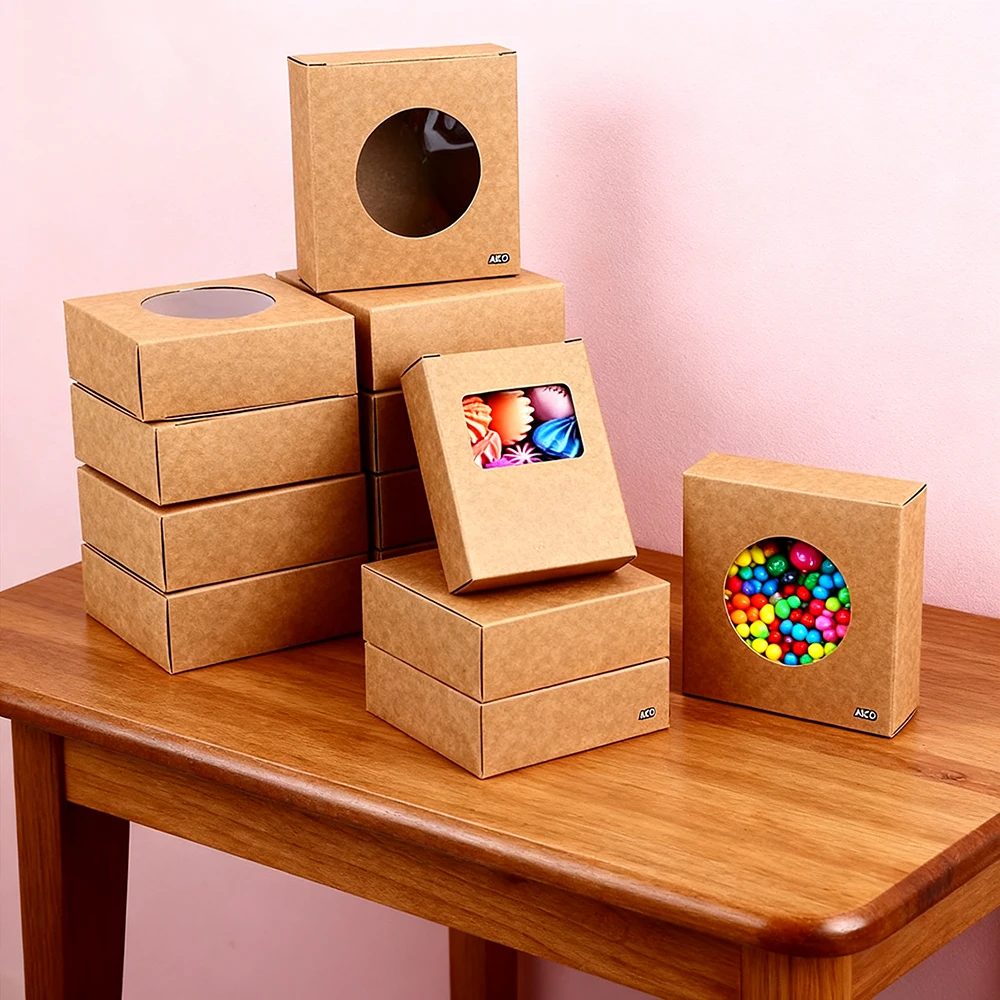 Reusable Kraft Window Boxes With Clear Lunch Packaging