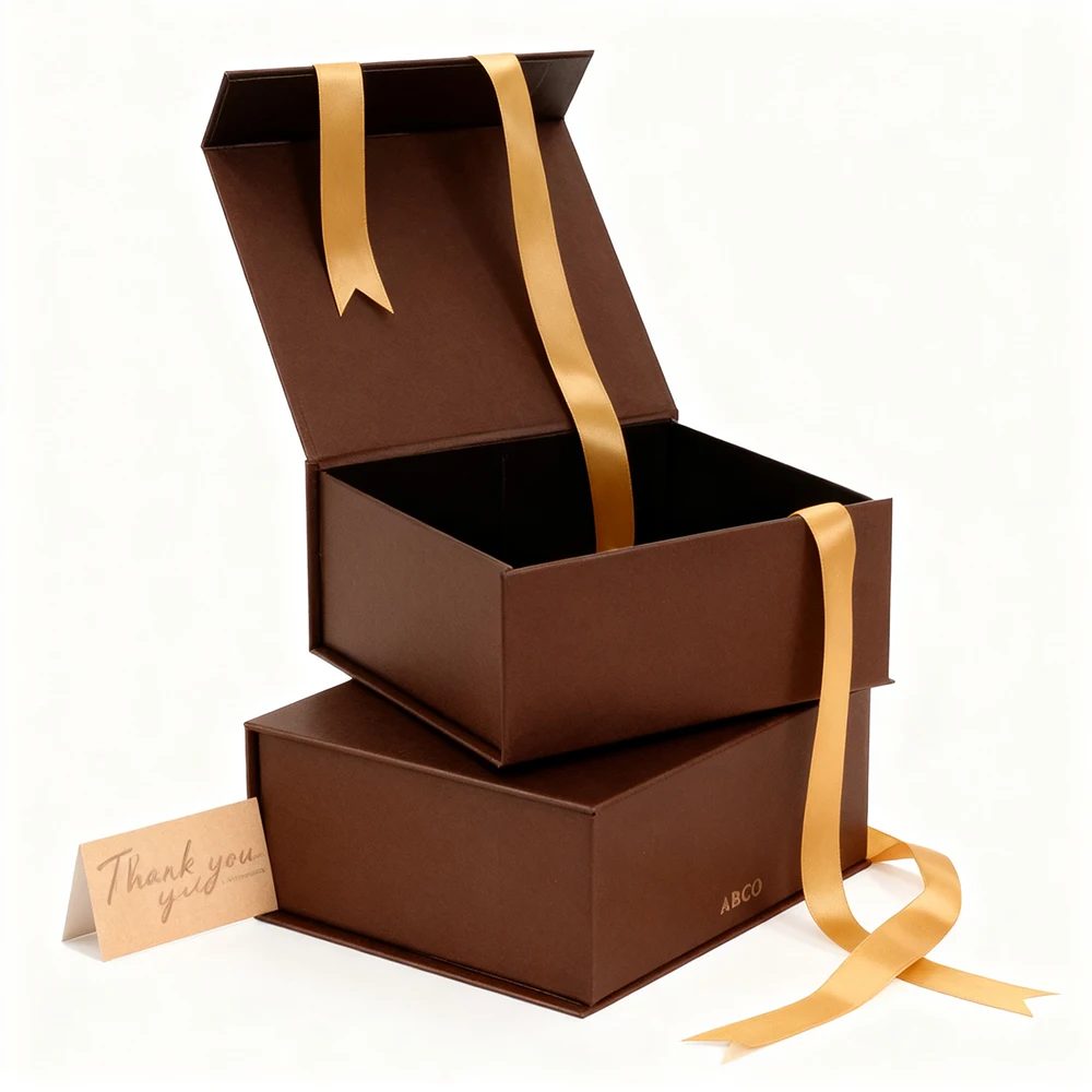 Factory Custom Printed Handmade Luxury Rigid Paper Cardboard Brown Simple