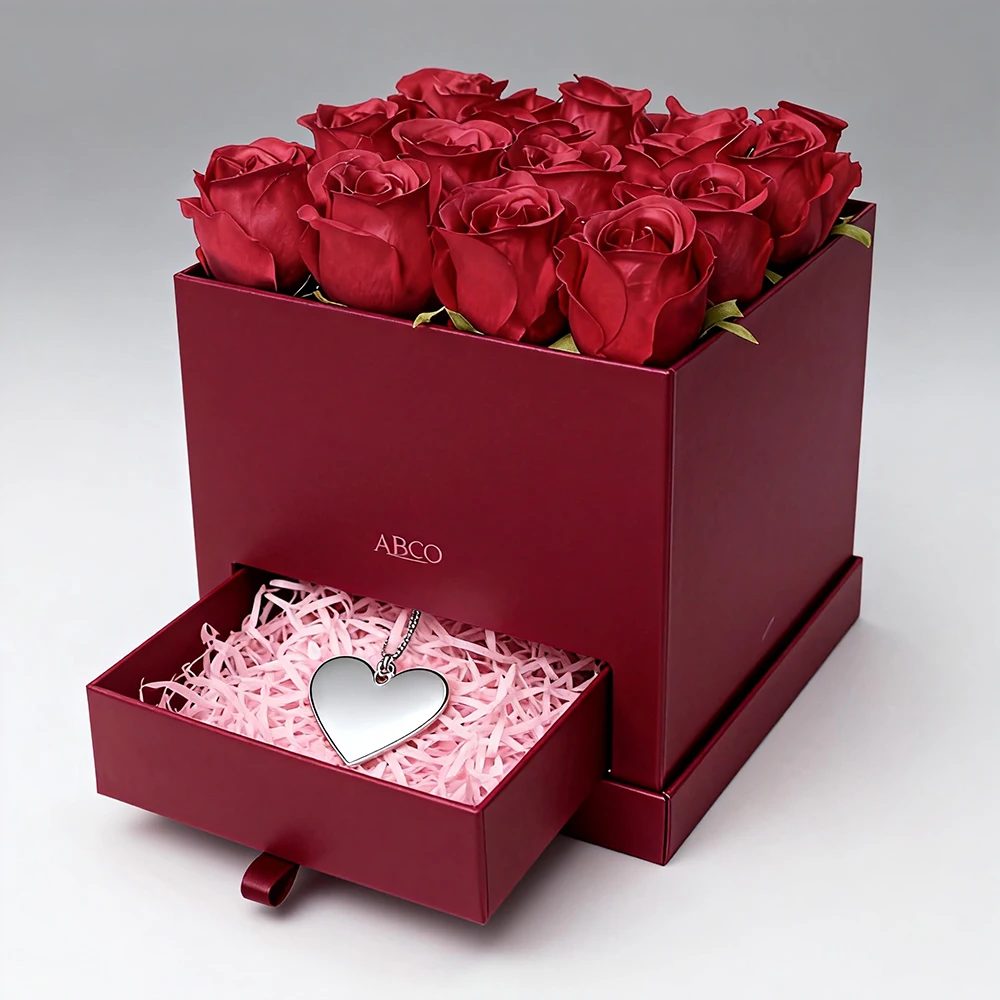 Flower Arrangement Box Empty With Drawer Square Floral Bouquet Packaging