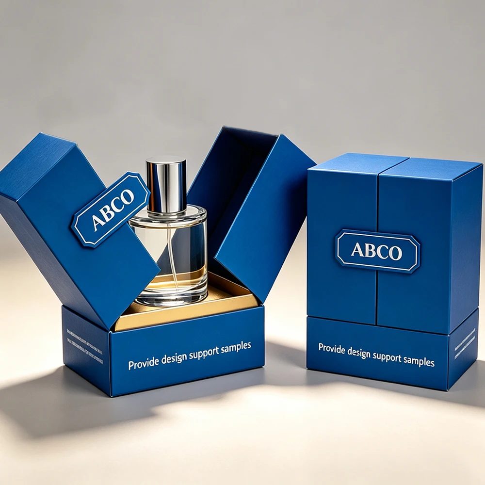 Design Blue Double Door Hard Cardboard Paper Empty Perfume Bottle