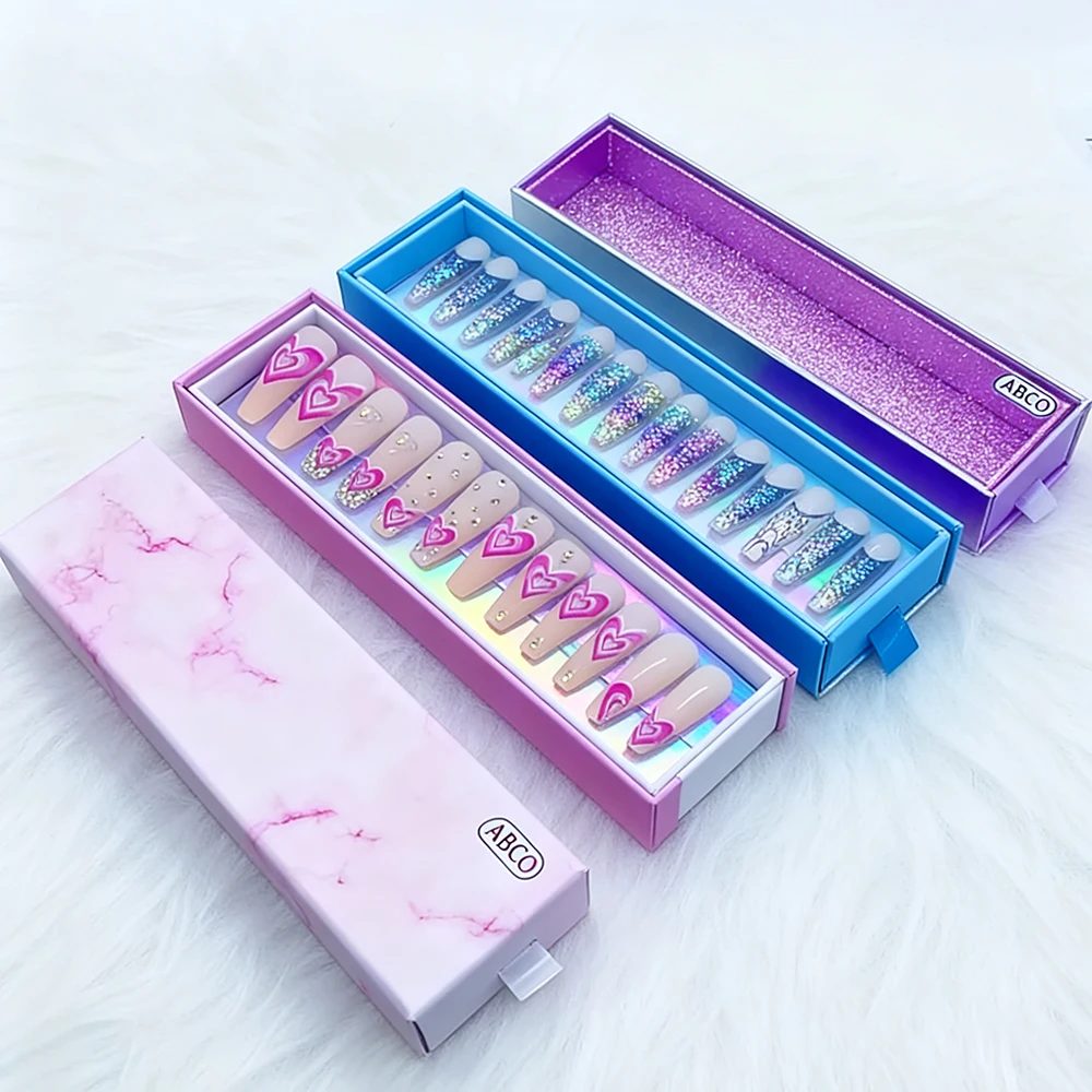 Luxury Pink Laser Pull Nail Boxes Empty Packaging