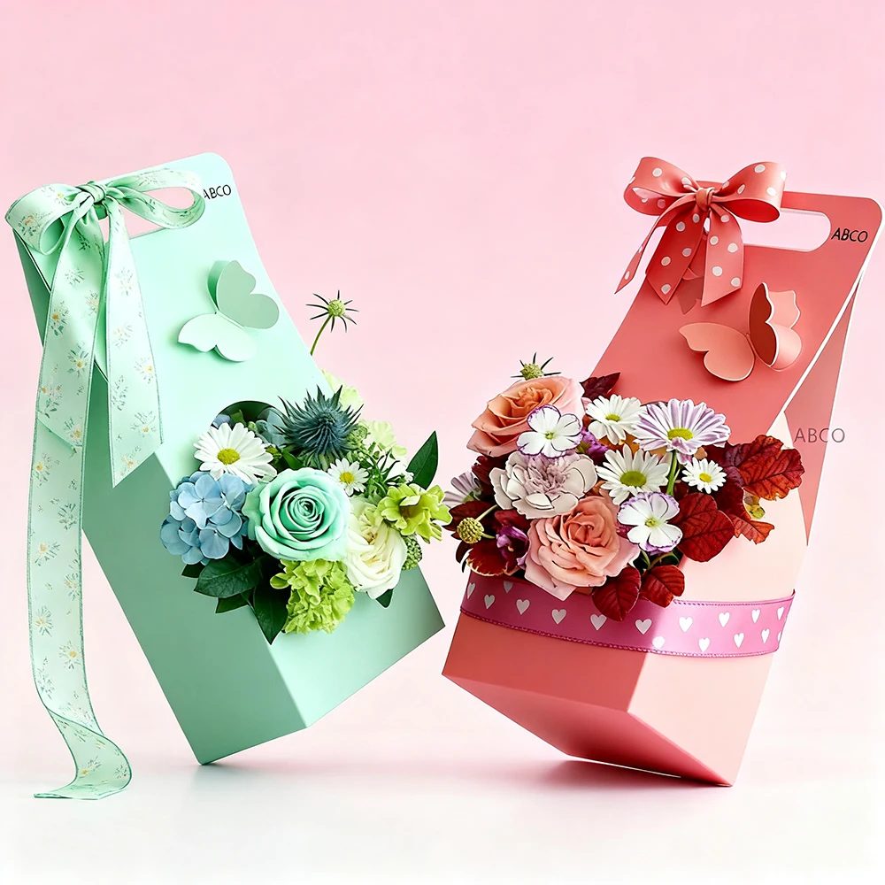 Custom Logo Craft Paper Gift Bags With Handle Flower Box