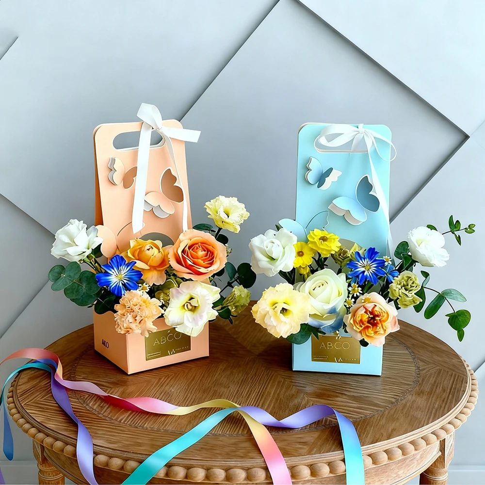 Custom Elegant Handheld Flower Butterfly Packaging Boxes