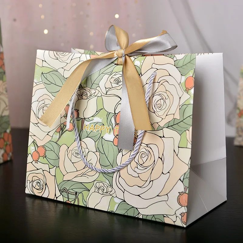 Custom Printed Luxury Champagne Roses Paper Gift Bag