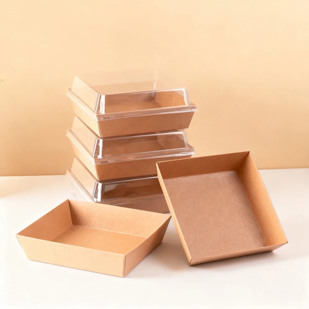 Matte Finish Kraft Paper Disposable Food Containers Square Rectangle Picnic