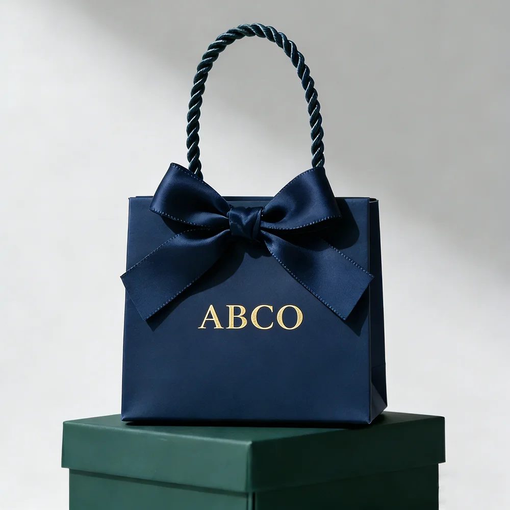 Custom Printed Logo Luxury Gift Tote Bow Paper Bags