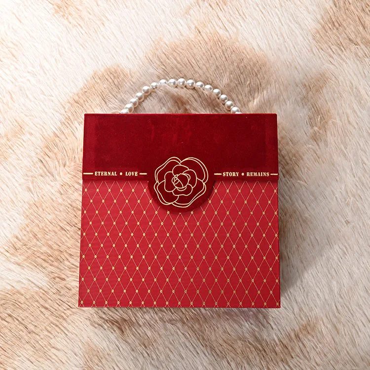 Custom Design Logo Paper Pearl Rectangle With Handle Gift Handbag