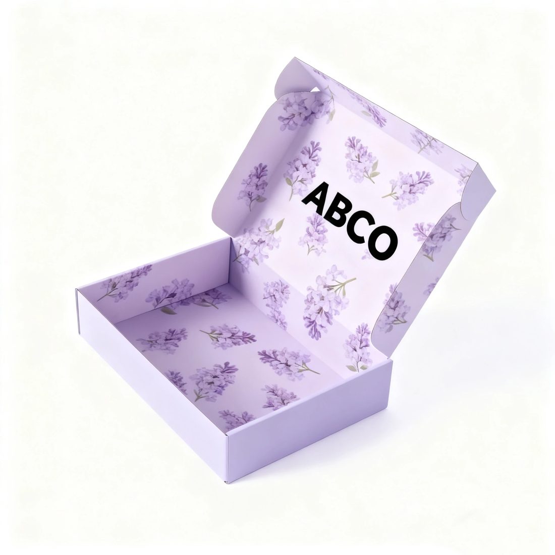 Custom Logo Self Erecting 4c Printed Glossy Lamination Lilac Corrugated