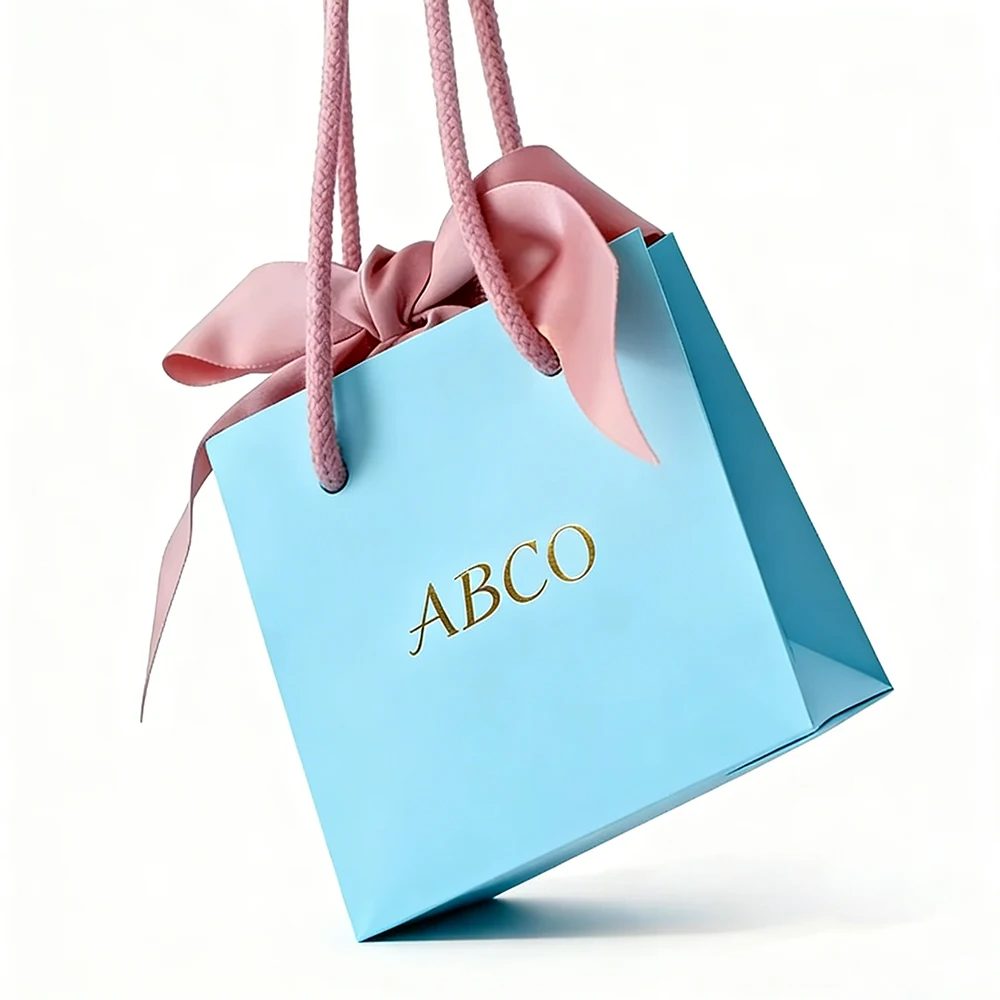 Customizable Logo Printing Delicate Blue Multi-coloured Paper Tote Bags