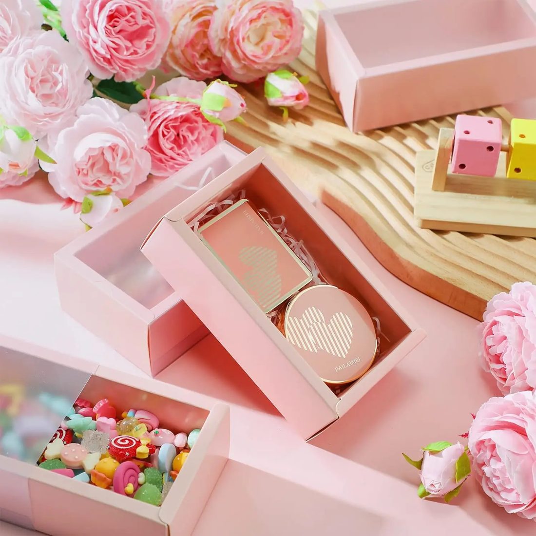 Pink Paper Boxes For Food Cosmetics Delicate Cute Style