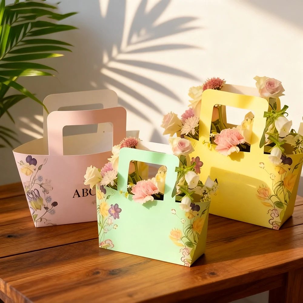 Custom Brand Small Paper Floral Handbag Handle Portable Rose Decorative