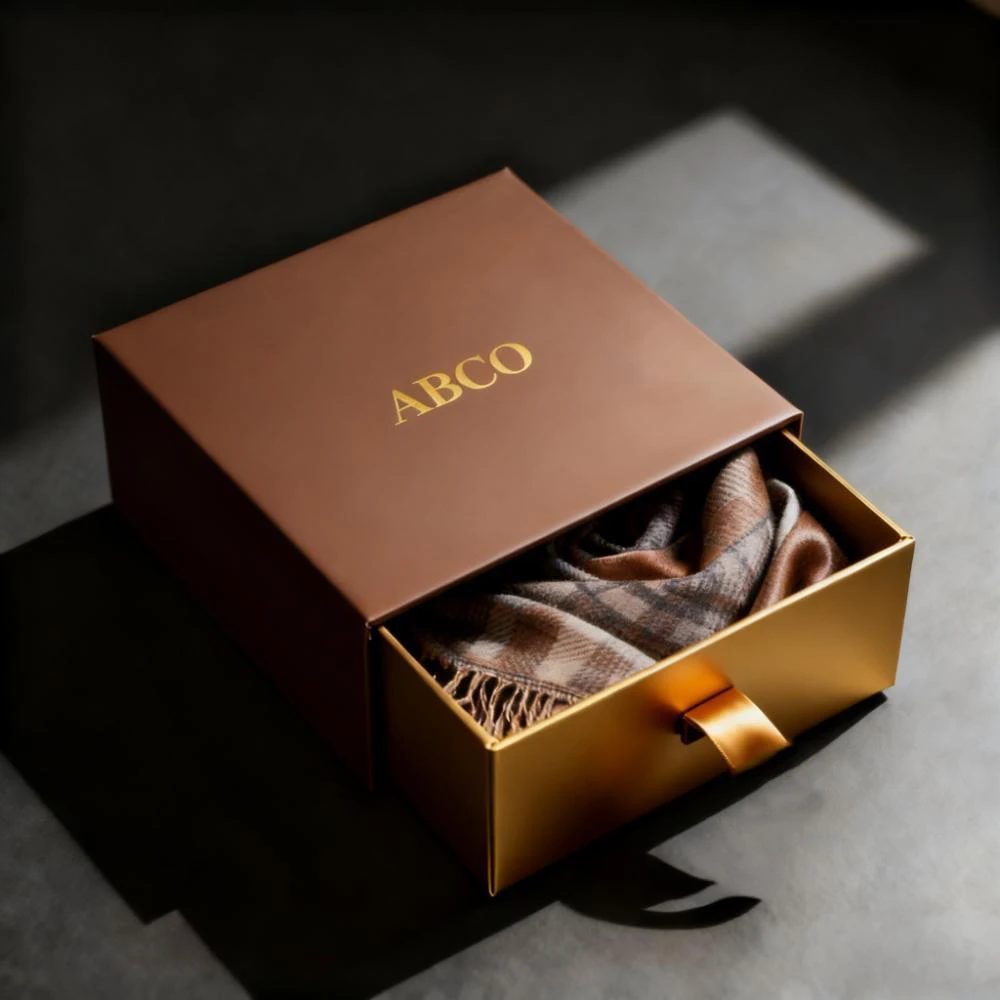 Logo Deluxe Sliding Box Drawer Matte Laminated Cardboard Scarf Boxes