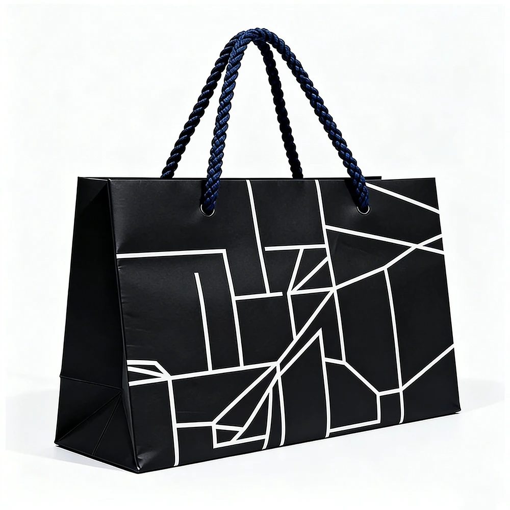 Custom Printed Luxury Clothing Retail Gift Shopping Black Paper Bag
