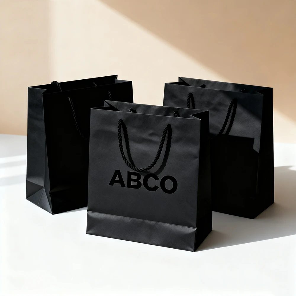 Manufacturer's Luxury Beauty Gift Bag Custom Black Paper Packaging
