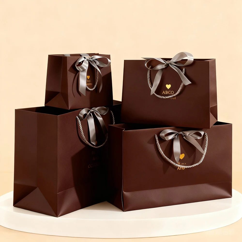 Custom Luxury Clothing Packaging Durable Brown Reusable Shopping Paper Bag