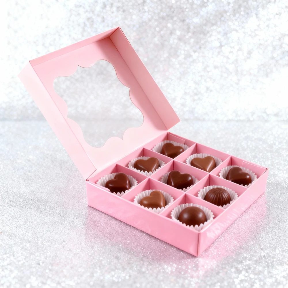 Handmade White Pink Foil Chocolate Paper Boxes