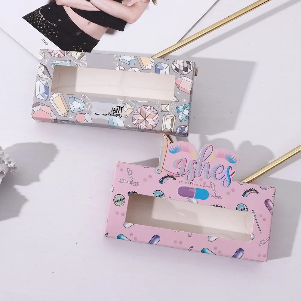 Custom Cardstock Box Glossy Lamination Elegant Embossed Eyelash Packaging