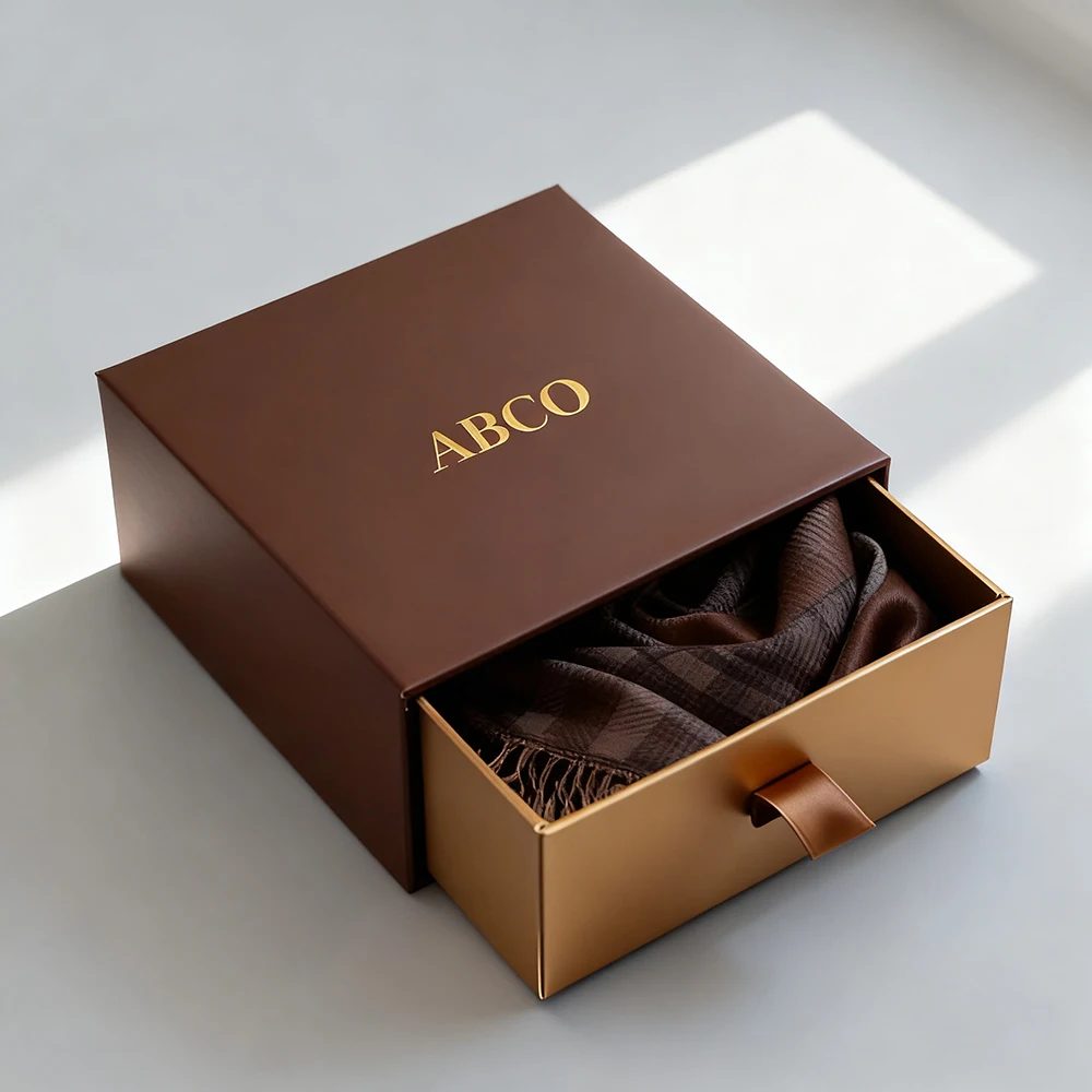 Luxury Custom Logo Jewelry Box Brown Sliding Drawer Box
