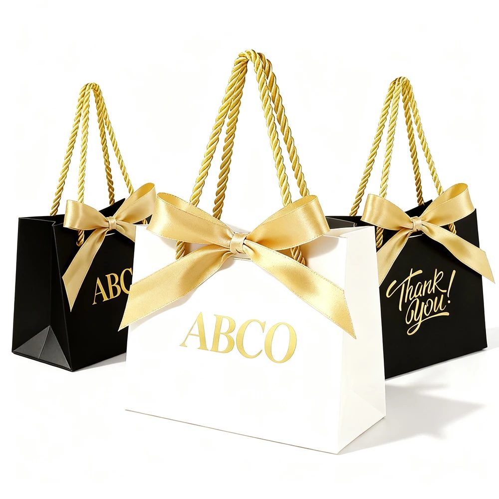 White Gift Bags With Gold Foil Embossed Laminated Customizable