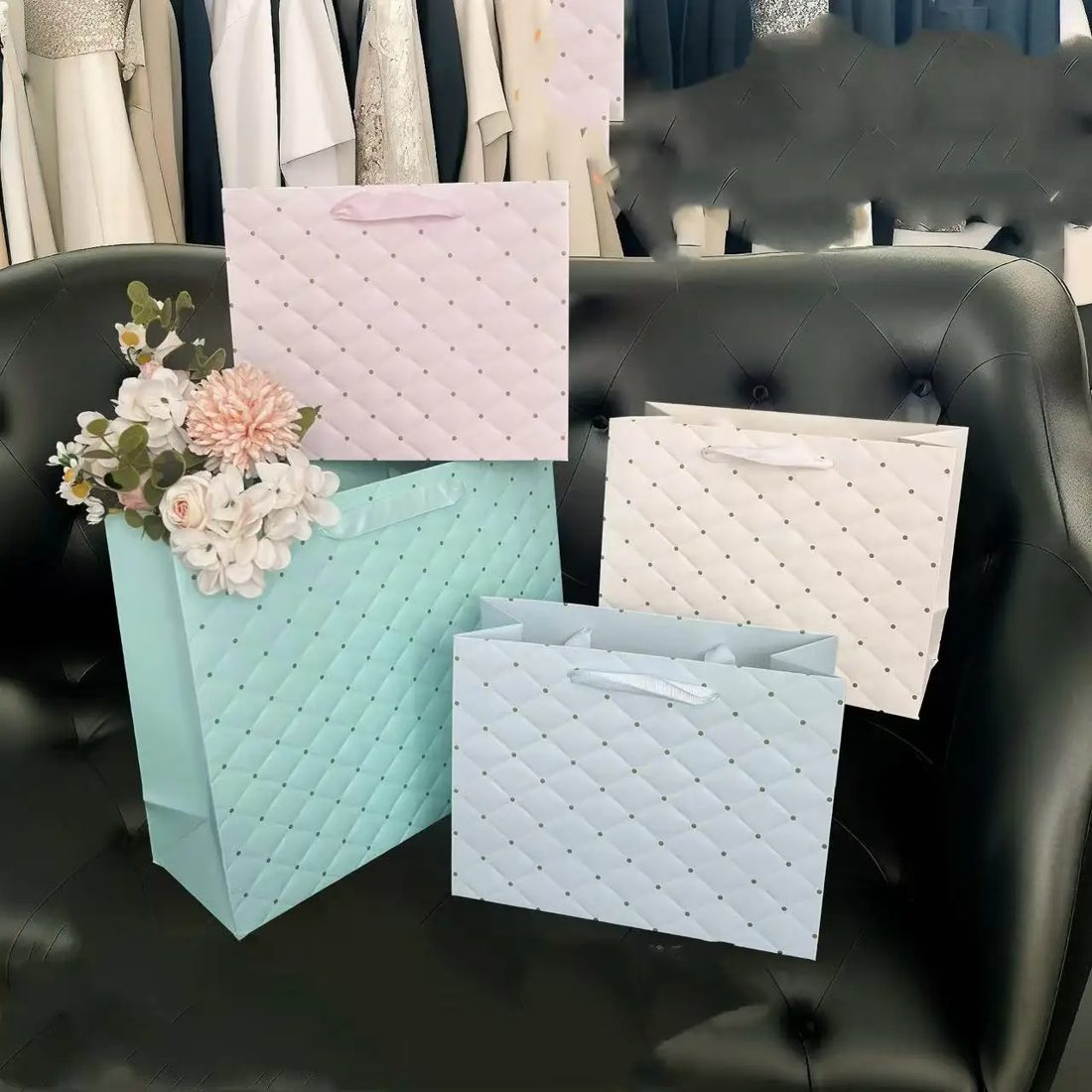 Pink Green White Light Blue Embossed Luxury Shopping Gift Paper