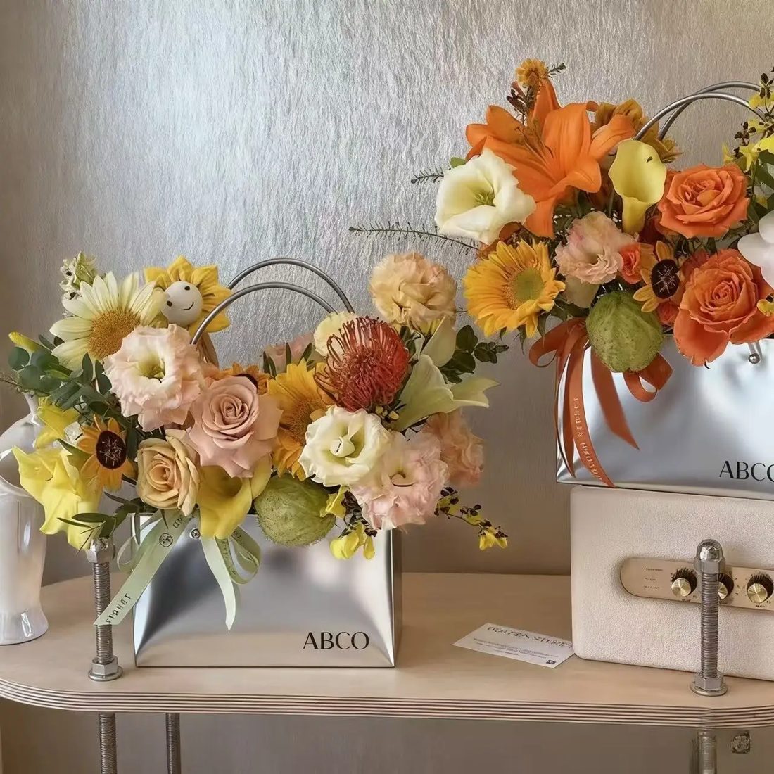 Colorful Paper Bags Design Flower Bouquet Gift Box