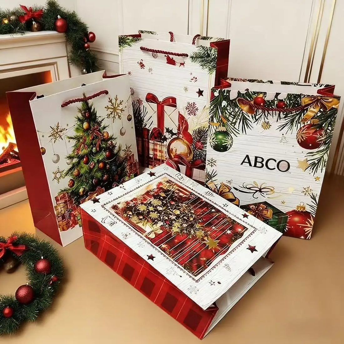Christmas Art Paper Gift Bag Festival Tote Bags