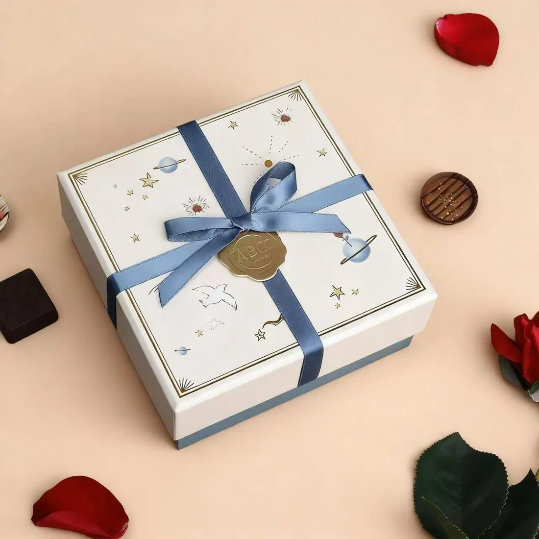 White And Blue Magnetic Set Gift Box Cardboard Packaging