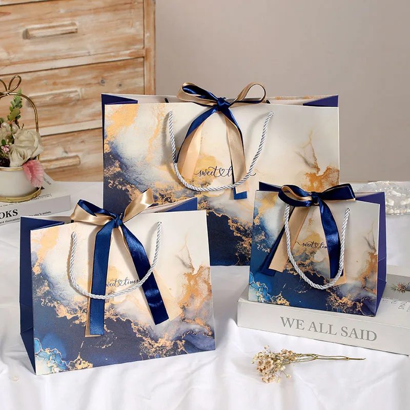 Luxury Design Logo Blue Marble Small Gift Bags