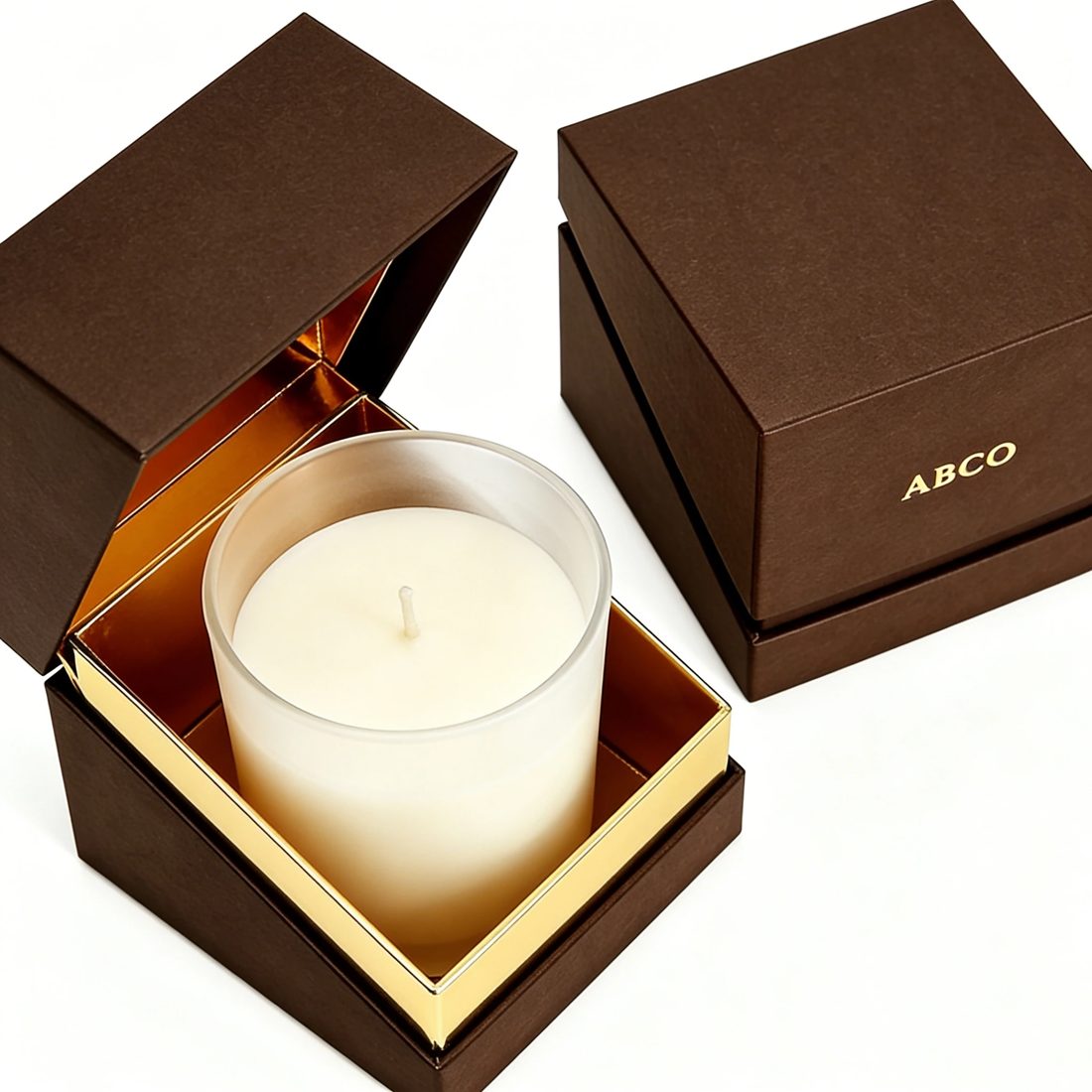 Custom Magnetic Rigid Candle Box Brown Textured Paper Gift Case