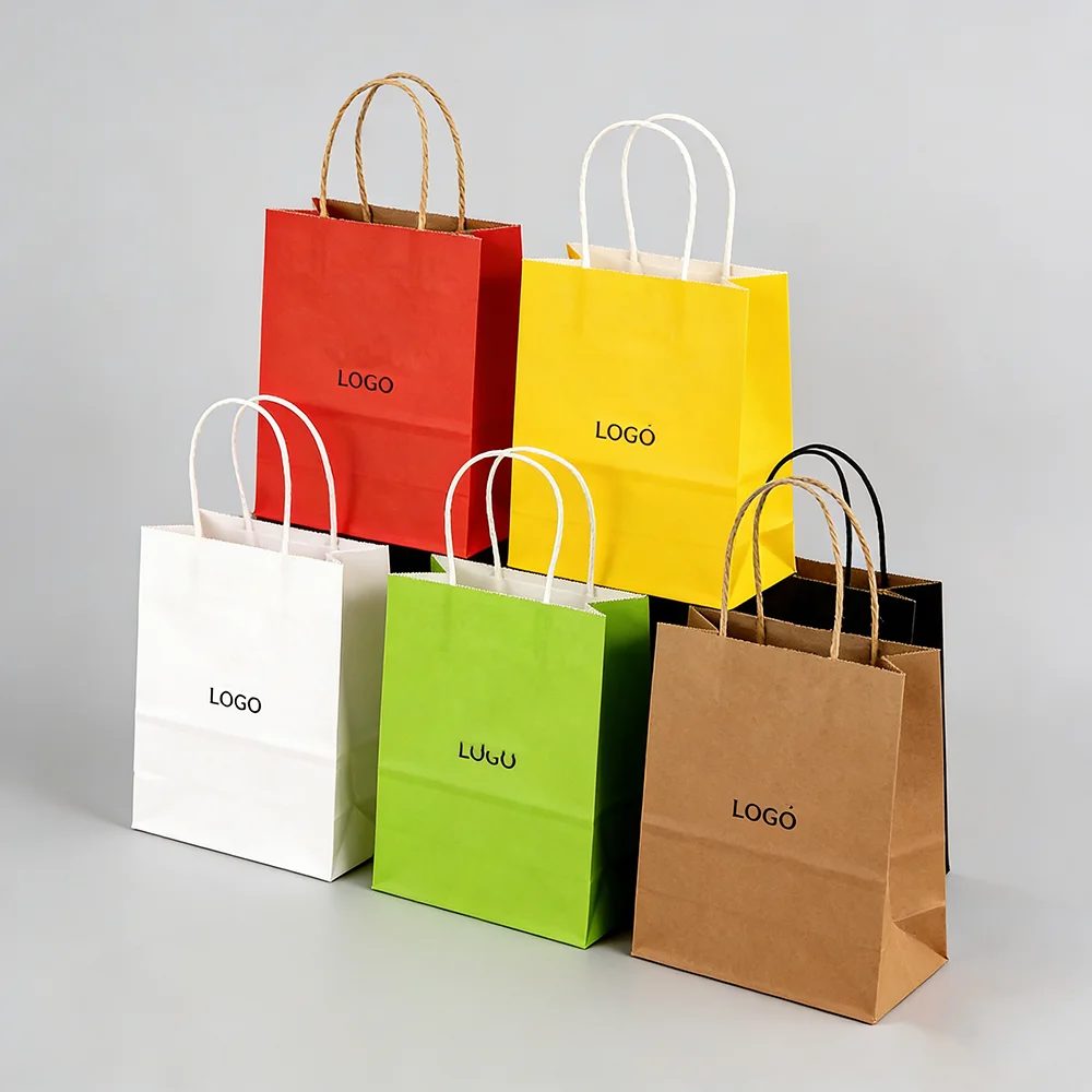 White And Brown Kraft Paper Twisted Handle Shopping Carrier Bag