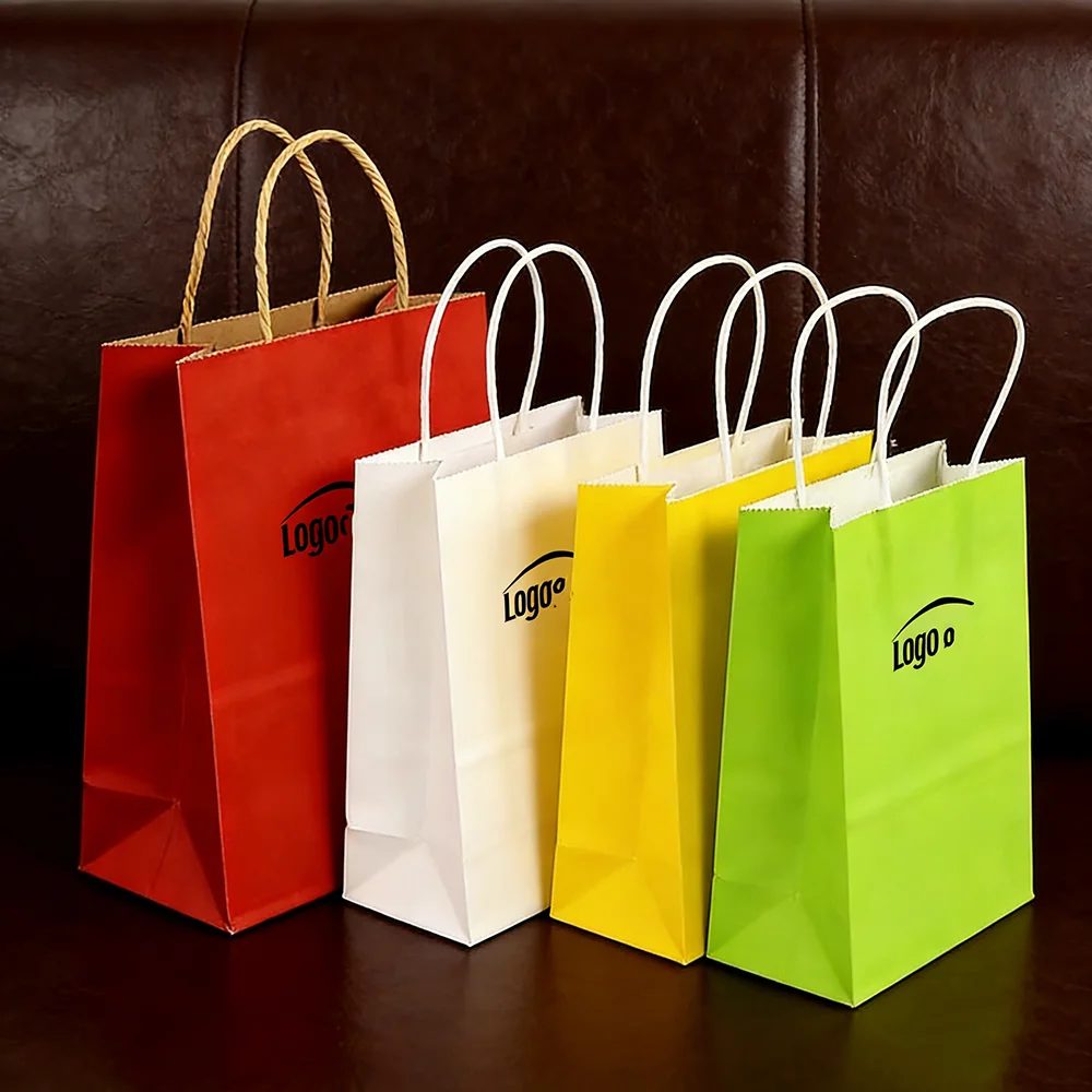 Colored Kraft Paper Bags, Portable Paper Sacks, Tote Rectangular Candy-colored