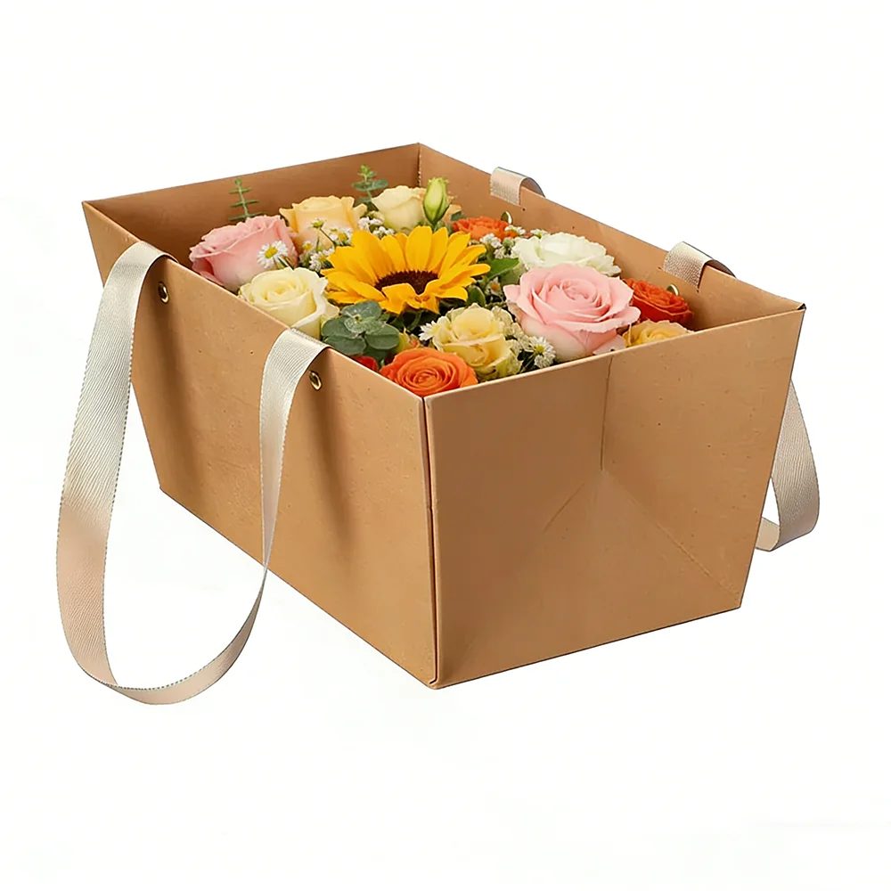 Custom Logo Durable Handmade Square Bottom Brown Kraft Paper Bag