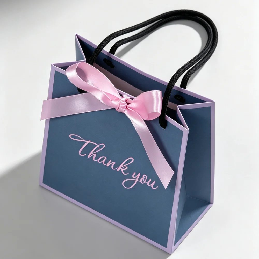 Custom Luxury Paper Gift Bag Ribbon Handle Drawstring Shopping Packaging