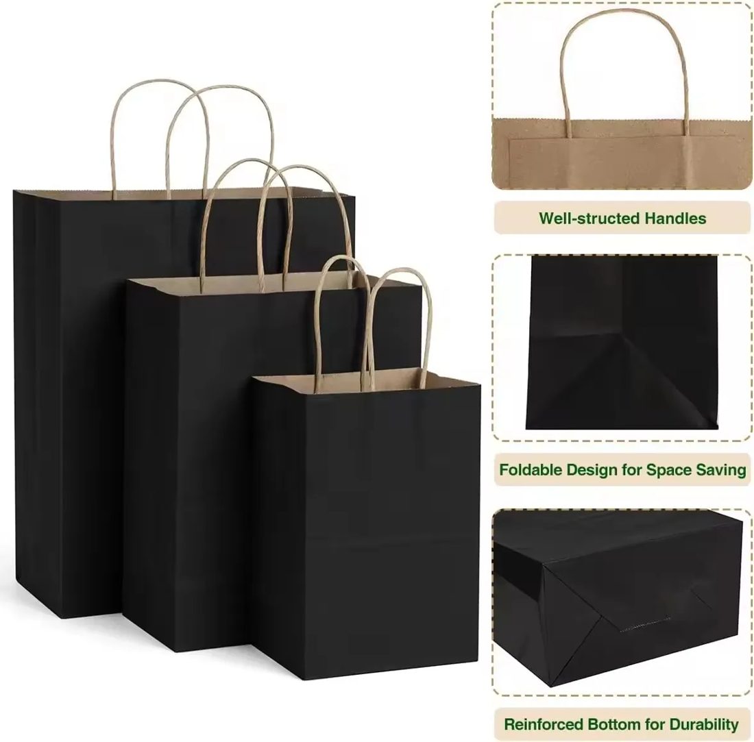 Luxury Black A4 Gift Paper Bag Custom Print Packaging