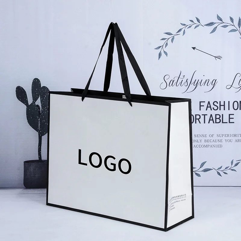 Custom Logo Paper Shopping Bags Ribbon Handle Gift Packaging