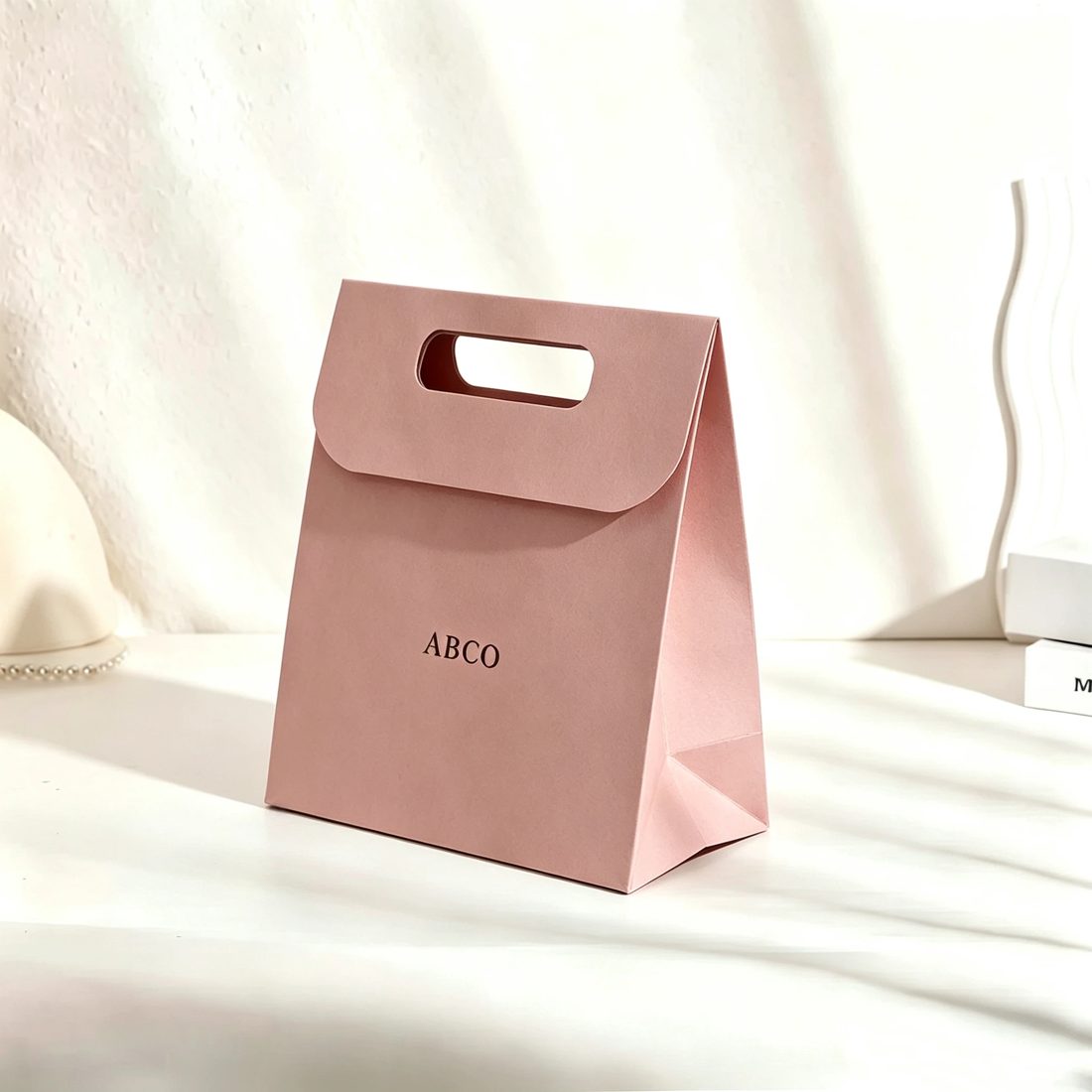 Ecological Customization Logo Foldable Recycled Food Delivery Brown Ribbon Handle