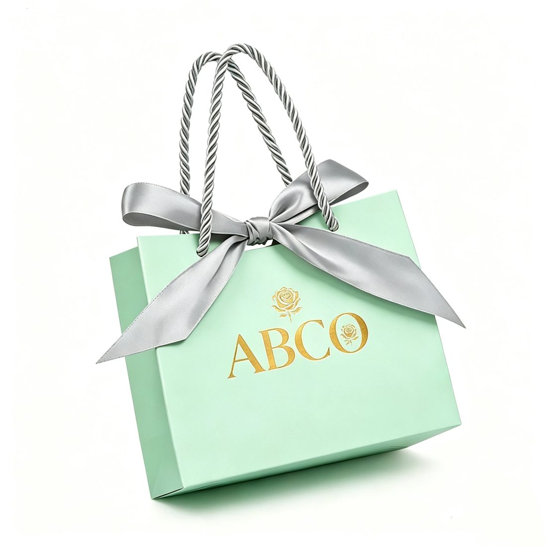 Paper Gift Bag Custom Logo Offset Printing Hot Stamping Ribbon