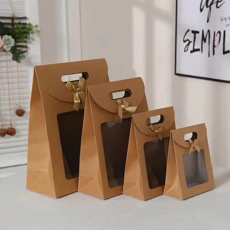 Custom Kraft Paper Gift Bags Window Packaging