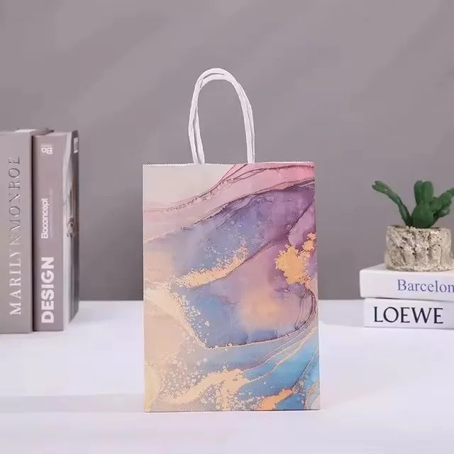 Luxury Paper Bags Square Bottom Ribbon Handle Custom Logo Lamination