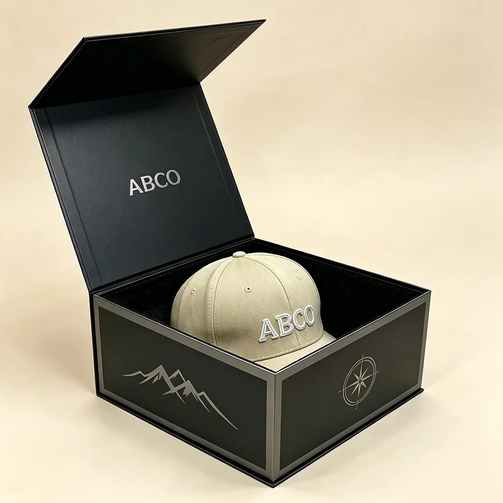 Custom Magnetic Closure Square Rigid Cardboard Baseball Hat Packaging