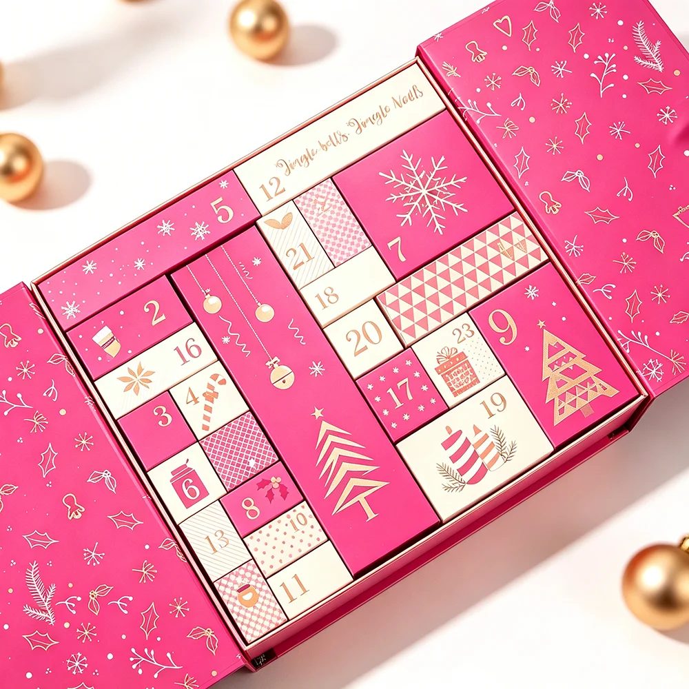Luxury Custom UV Printing Christmas Cosmetic Calendar Advent Paper Box