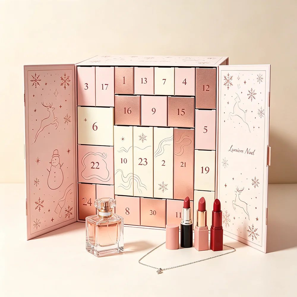 Luxury Paperboard Custom Logo Embossed Foldable Advent Calendar Gift Box