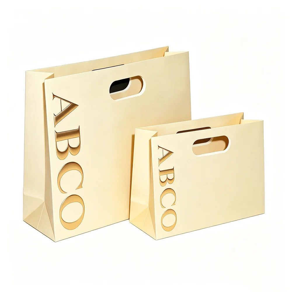 White Die Cut Luxury Craft Cosmetic Packaging Ribbon Paper Bag