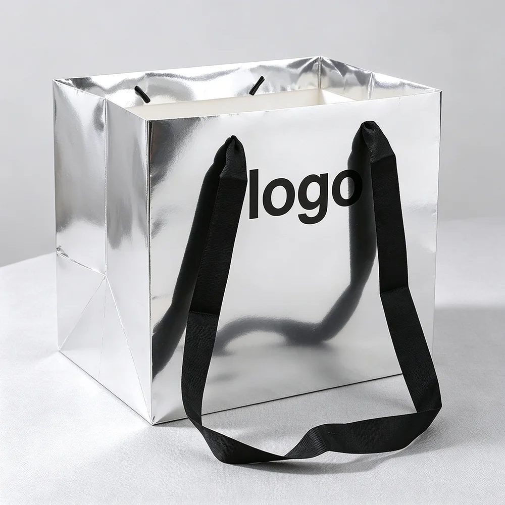Custom Luxury Silver Kraft Paper Bag