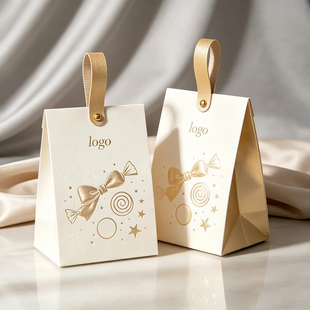Embossed Logo Beige Custom Candy Paper Rigid Gift Box