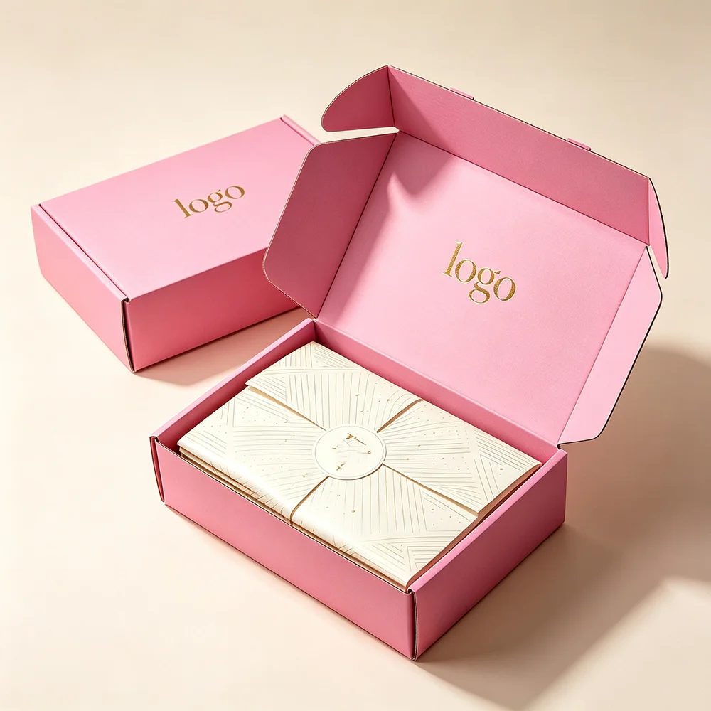 Custom Logo Pink Corrugated Mailer Cardboard Paper Packaging