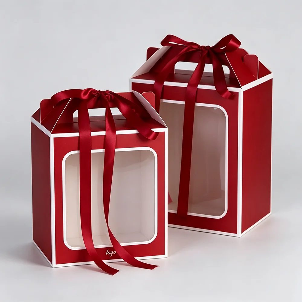 Custom Christmas Hand-held Gift Box Transparent Gift Paper Package Box