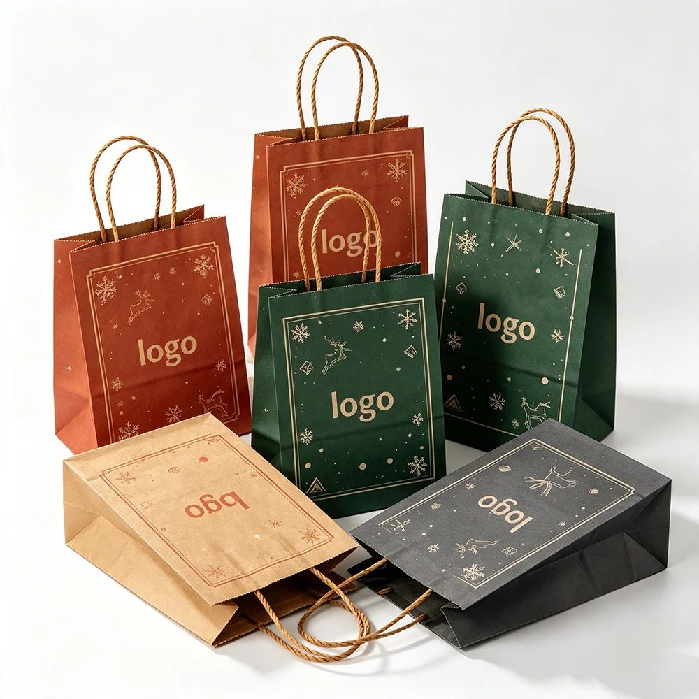 Custom Disposable Takeaway Packaging Christmas Fast Food Kraft Paper Bags