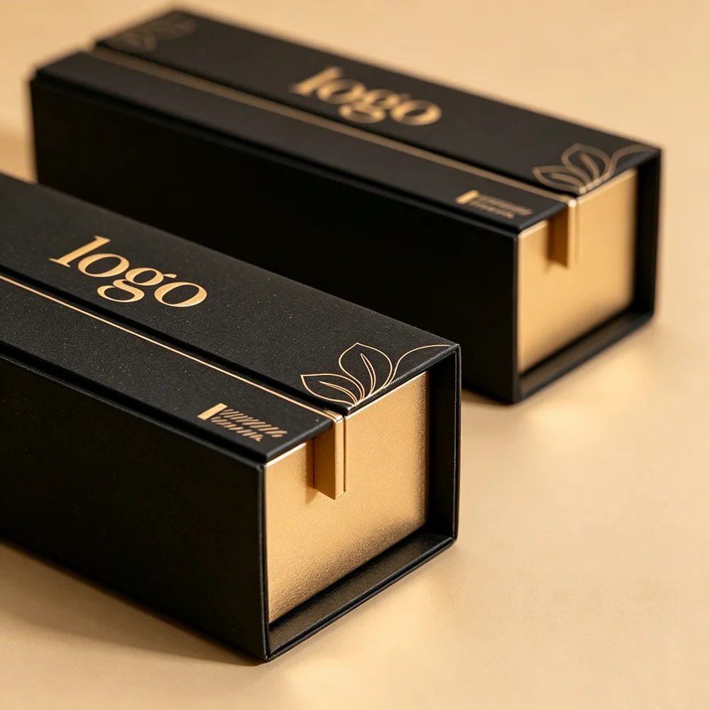 Custom Logo Foldable Black Cosmetics Gift Box